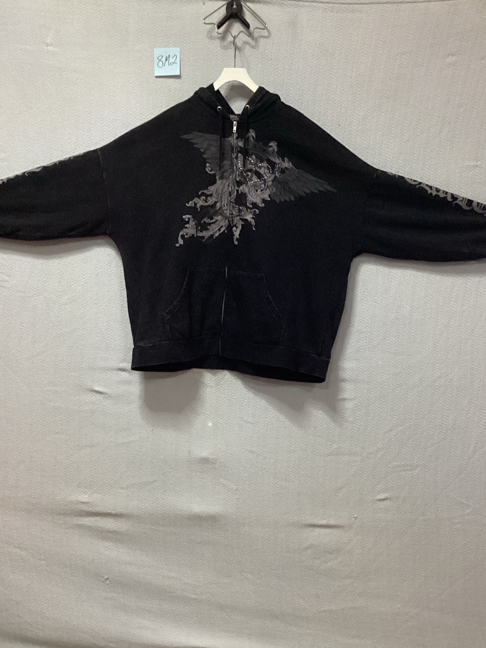 Men's Black Zip-Up Hoodie with Winged Graphic